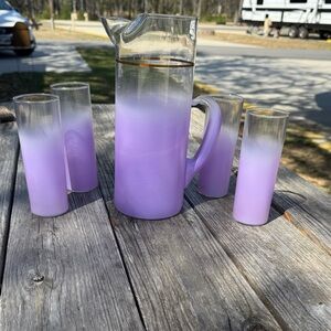 Vintage Blendo Purple Ombre Glass Pitcher and Tumbler Set